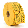 A roll of colorful tearable raffle tickets for events and prizes, yellow in color.