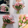 Un ramo de tulipanes de PU rosas artificiales en varios arreglos y colores.