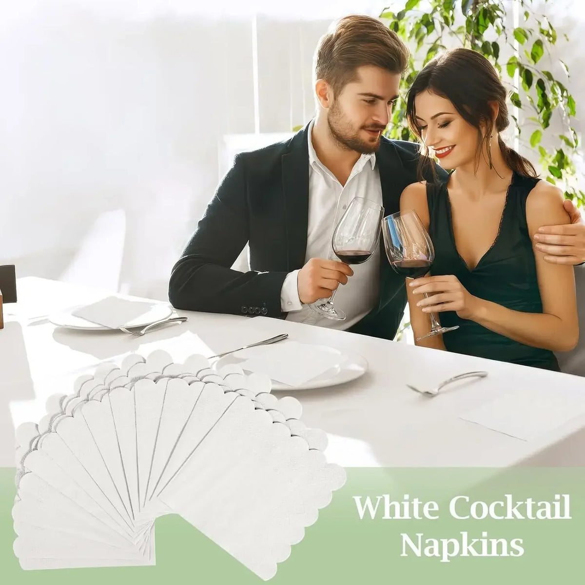 Scalloped Cocktail Napkins, 2-Ply Premium Disposable Paper Napkins (100 Pack)