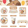 A kit for a capybara birthday party featuring 52 pieces including plates napkins cups and a tablecloth