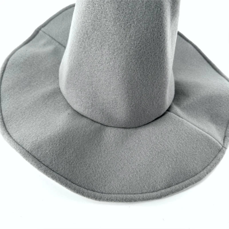 A gray witch hat with a tall cylinder shape is shown from the top view.