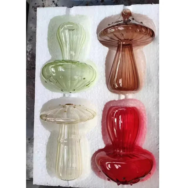 Mushroom-Shaped Glass Hydroponic Vase with Colorful Finish
