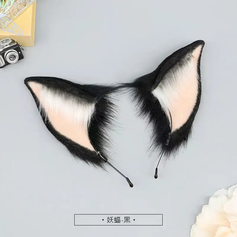 Black and white bat simulation ears with strings for cosplay and performance