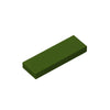 A rectangular, smooth building brick in a dark olive green color.