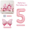 Pink balloon set featuring a large pink number five and a medium pink bow decoration