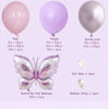 A kit featuring pink and purple balloons, butterfly foil balloons, and dot glue for crafting.