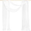White chiffon arch drapes hanging from a rod, used for weddings and events.