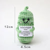 Handmade crochet potato doll in light green with an inspirational card attached