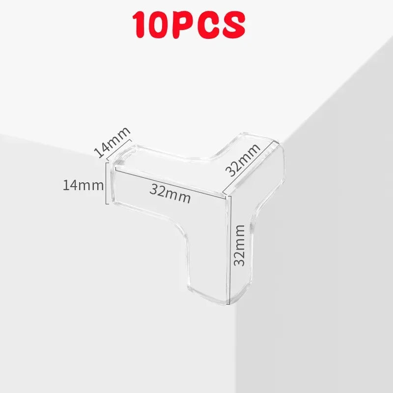 Ten soft silicone corner protectors for baby safety, shown in a transparent view.