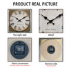 Product real picture showing a round wooden wall clock with Roman numerals, including the right side, detail, silent movement
