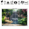 A decorative banner featuring a lush garden waterfall scene with rocks, greenery, and flowing water.