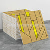 A stack of marble peel-and-stick tile stickers with gold accents displayed on a gray surface.