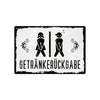 Vintage Metall-Badezimmerwandschild mit stilisierter Person und dekorativen Wirbeln