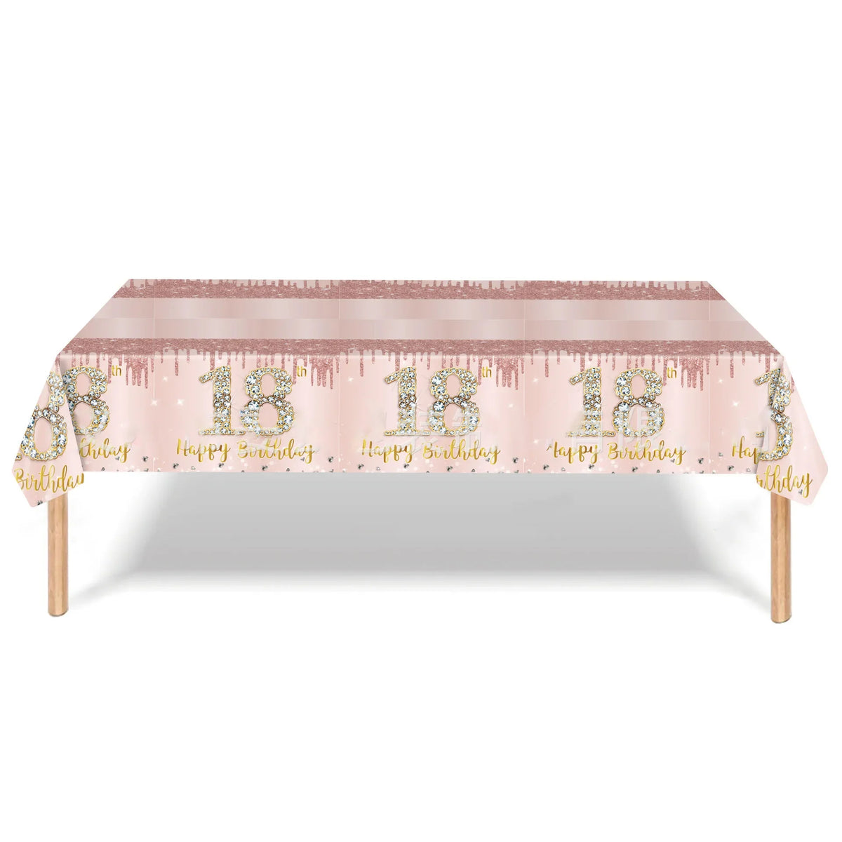 A pink diamond-themed birthday table runner with glitter accents and birthday wishes