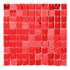 A grid of square, iridescent red sequins or panels used as a shimmering backdrop.