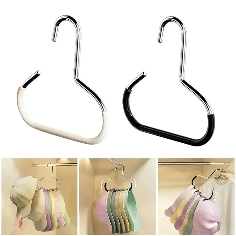A set of durable circle ring hat hangers in various pastel colors for organization.