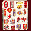 Un set de aimants de réfrigérateur chinois pour le Nouvel An lunaire, avec animaux, personnages et décorations festives rouge