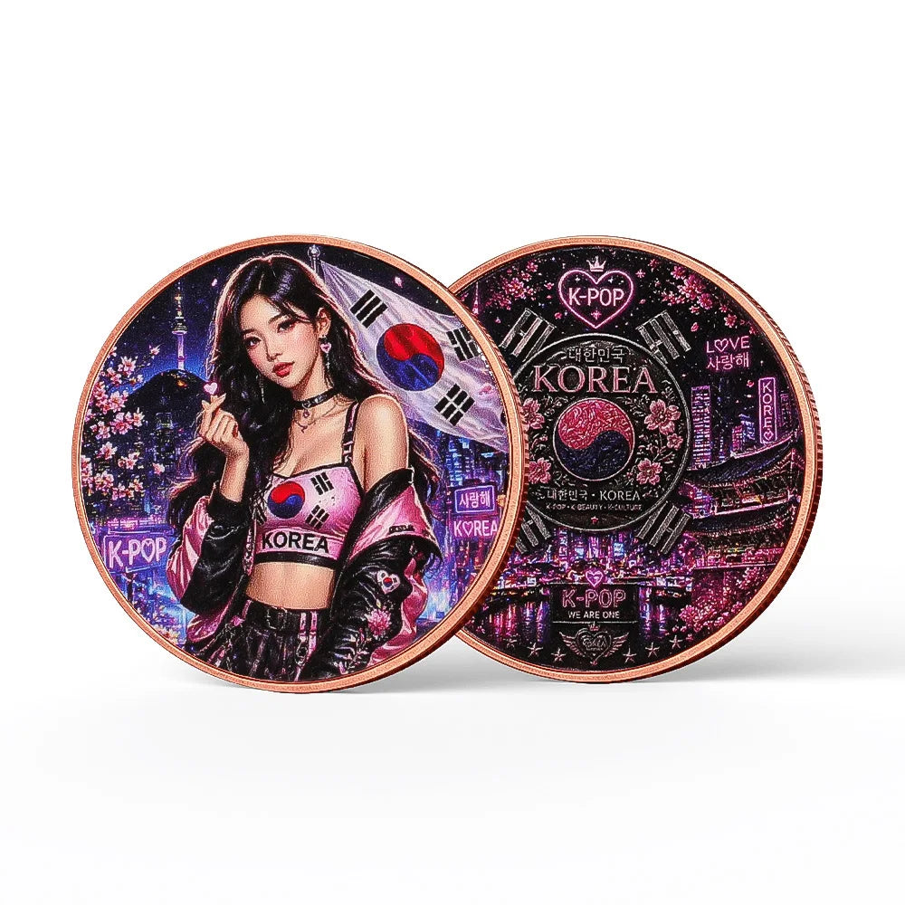 A circular copper art bar featuring a K-Pop theme with Korean flag motifs and text.