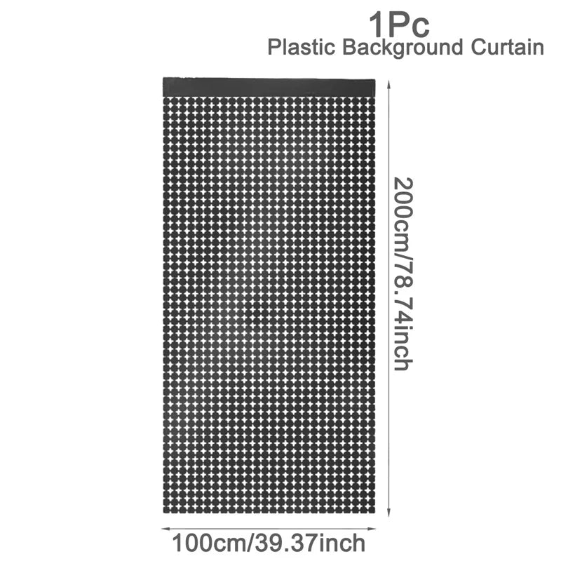 A vertical black plastic curtain backdrop measuring 200cm by 100cm.