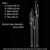 Diagram showing dimensions of a 5-arm acrylic LED candelabra, labeled A through E and bottom base diameter.