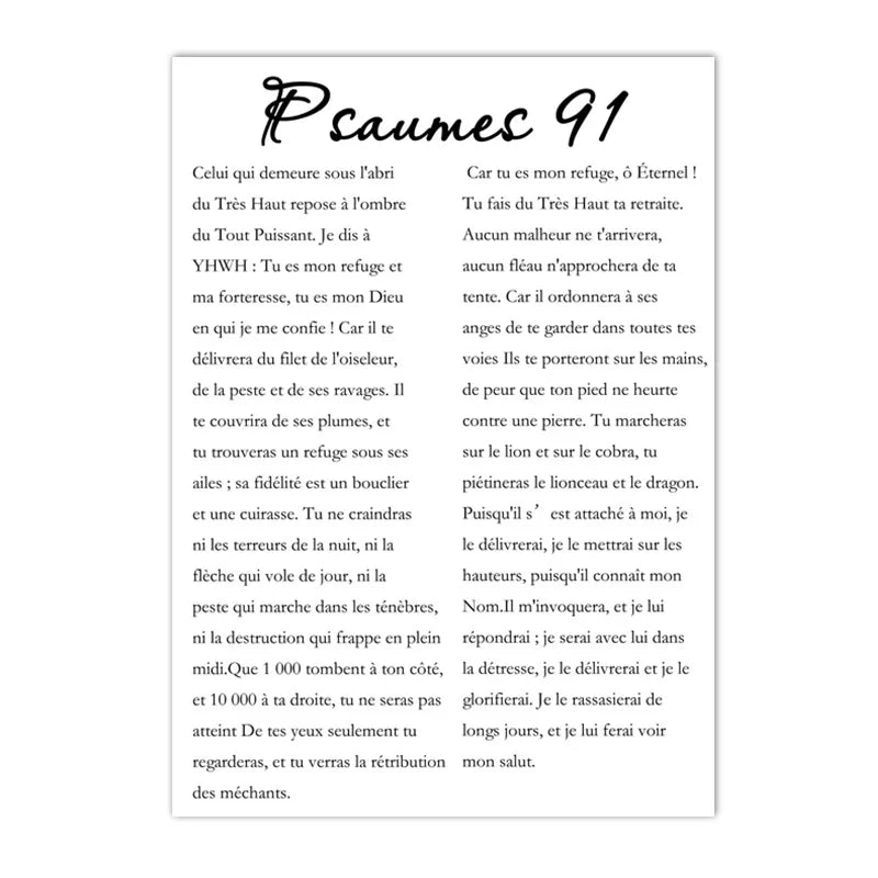 Psalm 91 scripture wall art canvas print featuring text in black and gold on a white background