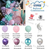 A collection of pastel colored balloons in various sizes and shades, including pink, purple, mint green, and blue, displayed 