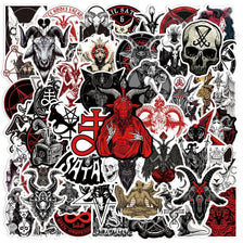 A collection of dark, gothic, and skull-themed stickers featuring various occult symbols and imagery.