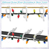 A set of weatherproof outdoor light string clips in various colors and shapes for securing lights to wires or strings.