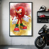 Anime-style movie poster of Sonic the Hedgehog in red with yellow and red paint splatters against a yellow background