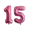 Two pink helium foil number balloons shaped like 1 and 5