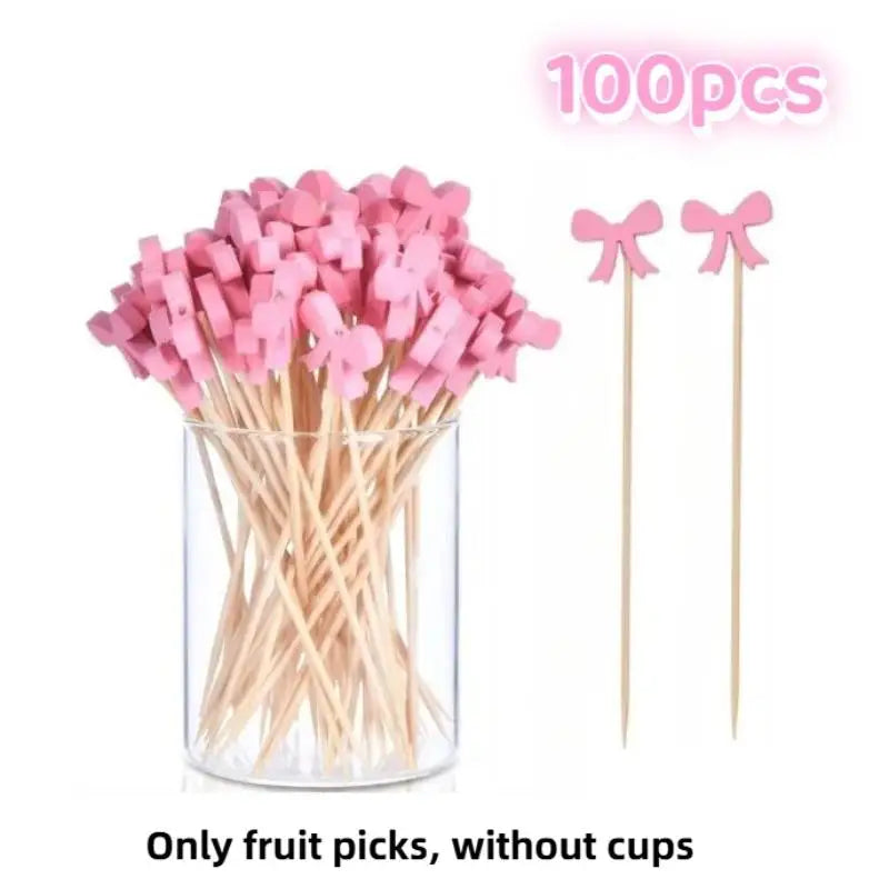 Eco-Friendly Bamboo Cocktail Picks with Cute Toppers (100 Pack)