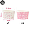 A set of ten pink cupcake toppers featuring decorative bows and streamers on white cups.