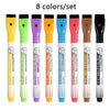 Eight sets of whiteboard markers with fine tips in various colors and tips