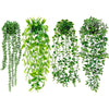 Four strands of artificial eucalyptus hanging plants in various shades of green