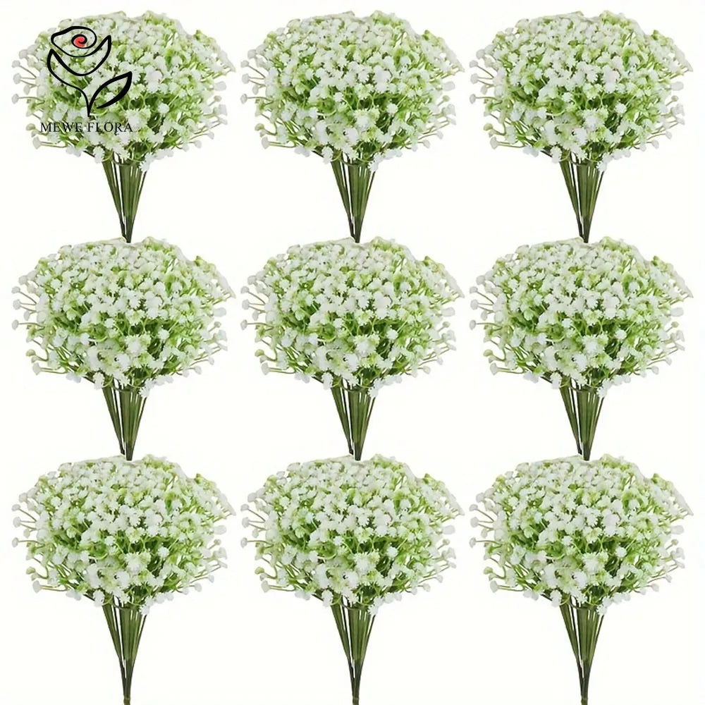 A bouquet of white baby's breath flowers in a green arrangement for weddings and home decor.