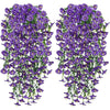 Two vertical arrangements of purple artificial morning glory hanging vines for home and wedding decor