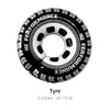 A black tire with white lettering and tread pattern, labeled HI PERFORMANCE.