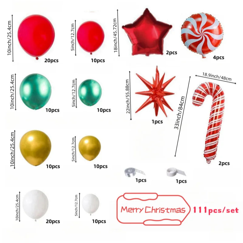 A set of 111 festive balloons and decorations for Christmas and New Year parties