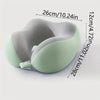 Light green U-shaped memory foam neck pillow shown with dimensions.