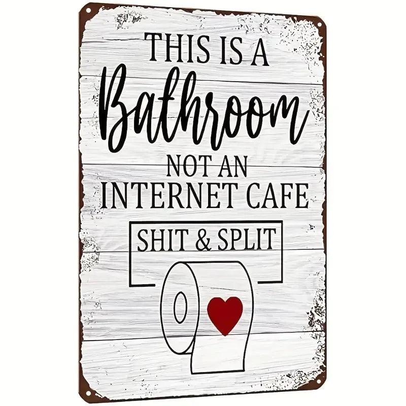 Rustiges Holzschild mit weißer Aufschrift: Dies ist ein Badezimmer, kein Internetcafé.