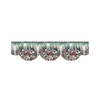A festive Christmas fireplace scarf featuring a pattern of pine trees, berries, and houses.