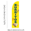 Yellow feather flag banner with the word BURRITOS written vertically on it.