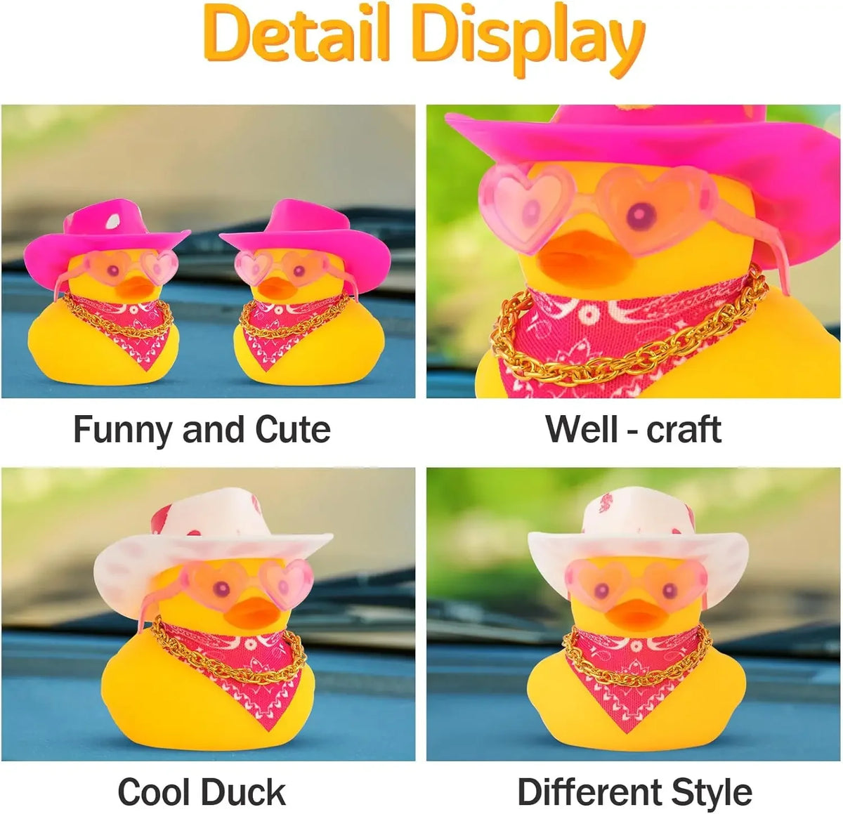 A collection of rubber duck dashboard decorations featuring various styles including funny, craft, cool duck, and different s