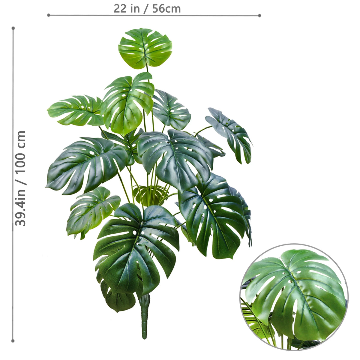 Artificial Monstera plant with silk green leaves used for home and office decor