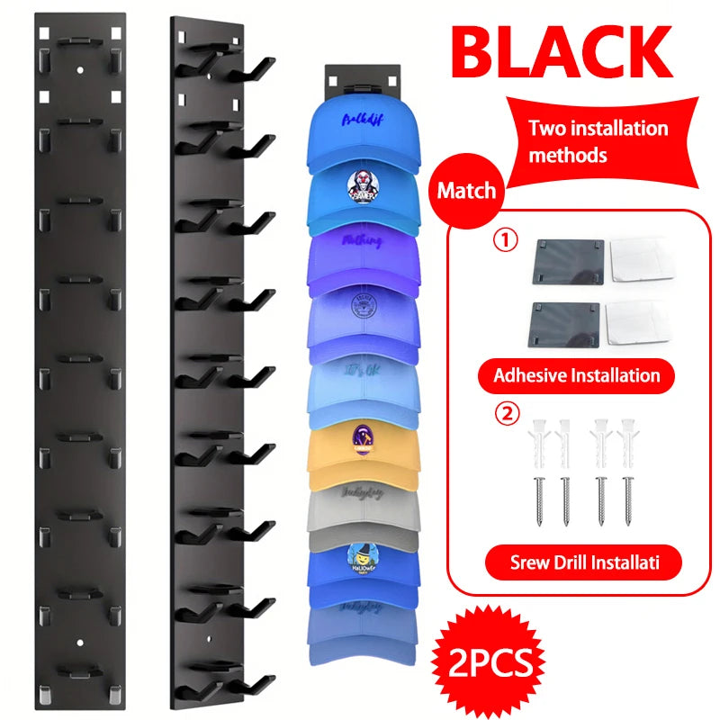 Wall-Mounted Hat Organizer Rack for 9 Caps