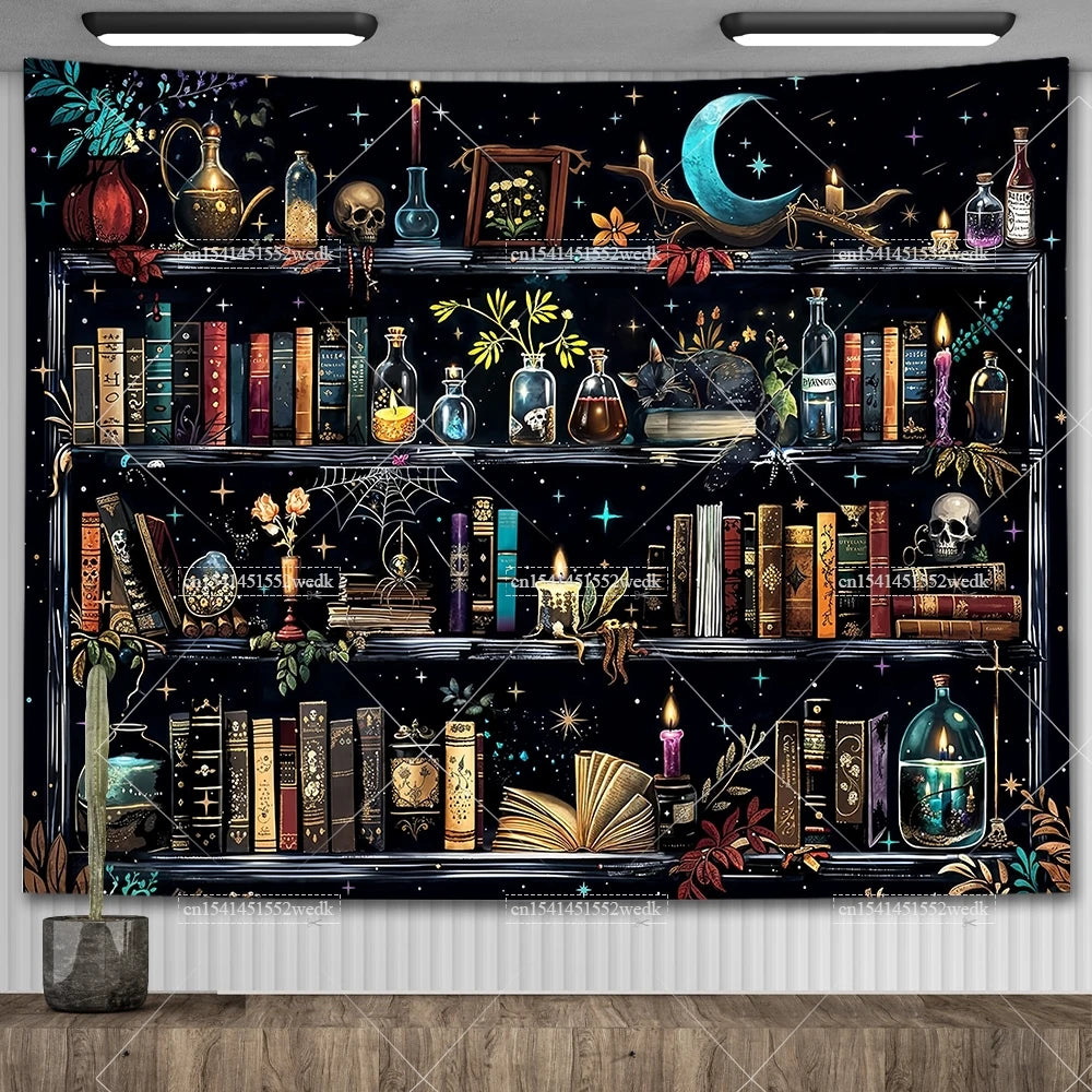 Enchanted Library Staircase Tapestry Wall Hanging