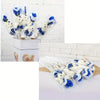 A bouquet of artificial rose soap featuring white and blue bear-shaped soaps wrapped in clear plastic.