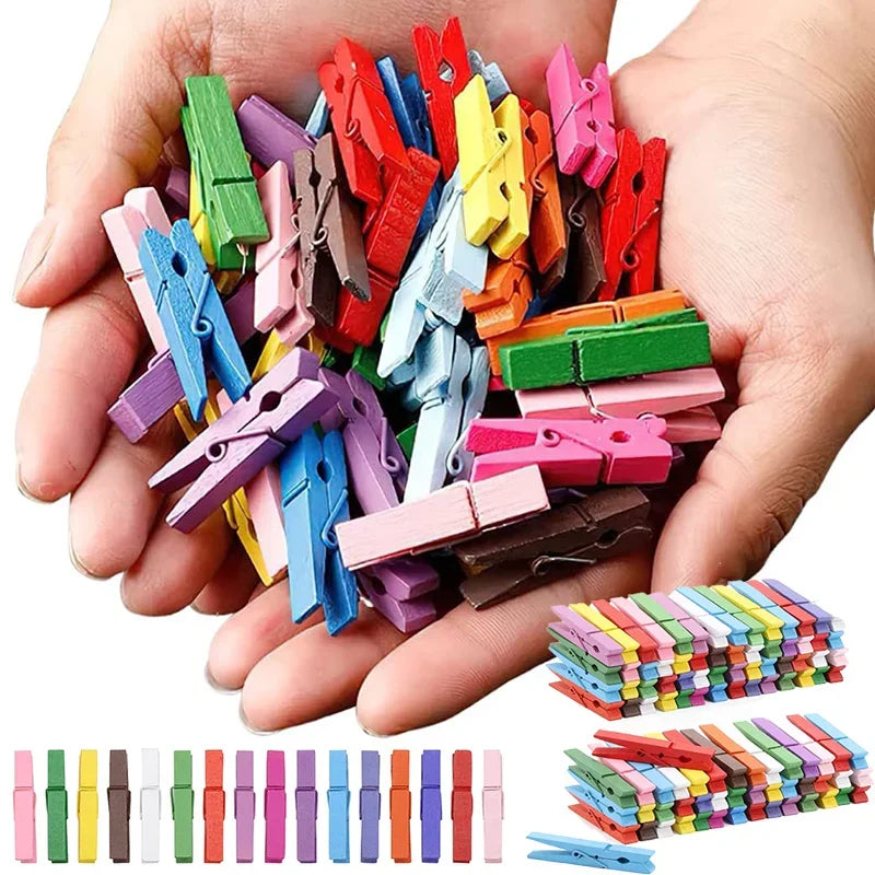 Colorful Natural Wooden Clips for Crafts, Photos, and DIY Projects