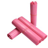 A bulk pack of pink plastic self-adhesive shipping pouches rolled into tubes.