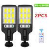 Two solar-powered motion sensor LED security lights with remote controls